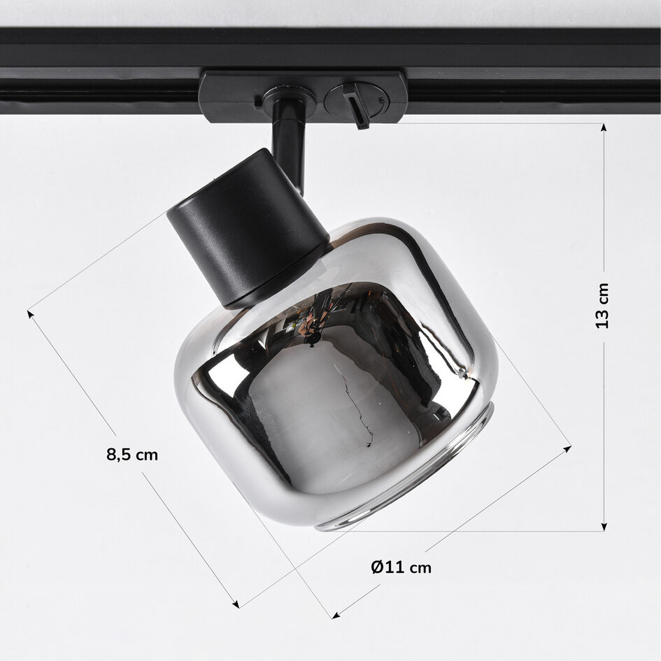 1-faset skinnespot Juna, røgfarvet glas