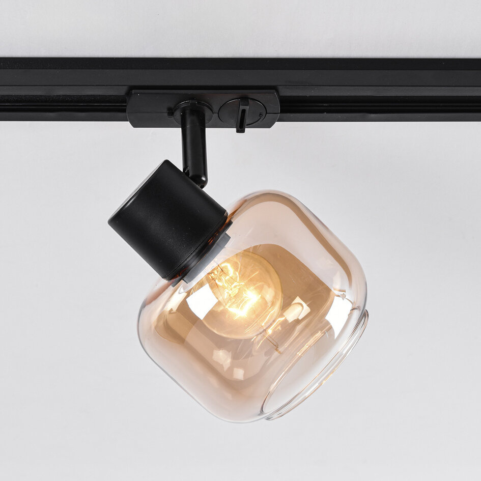 Spotlampe til 1-faset lysskinne - Juna - ravfarvet glas