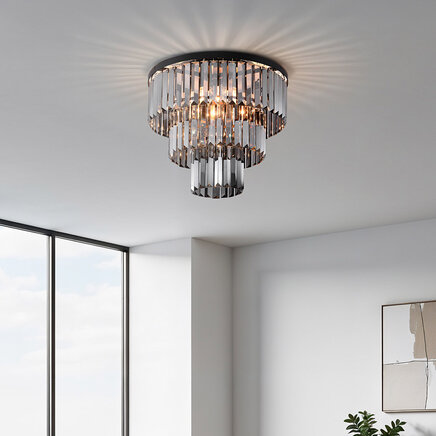 Loftlampe Royce i luksuriøst sort design - røgfarvet glas