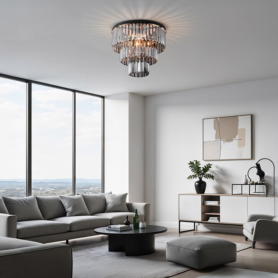 Loftlampe Royce i luksuriøst sort design - røgfarvet glas