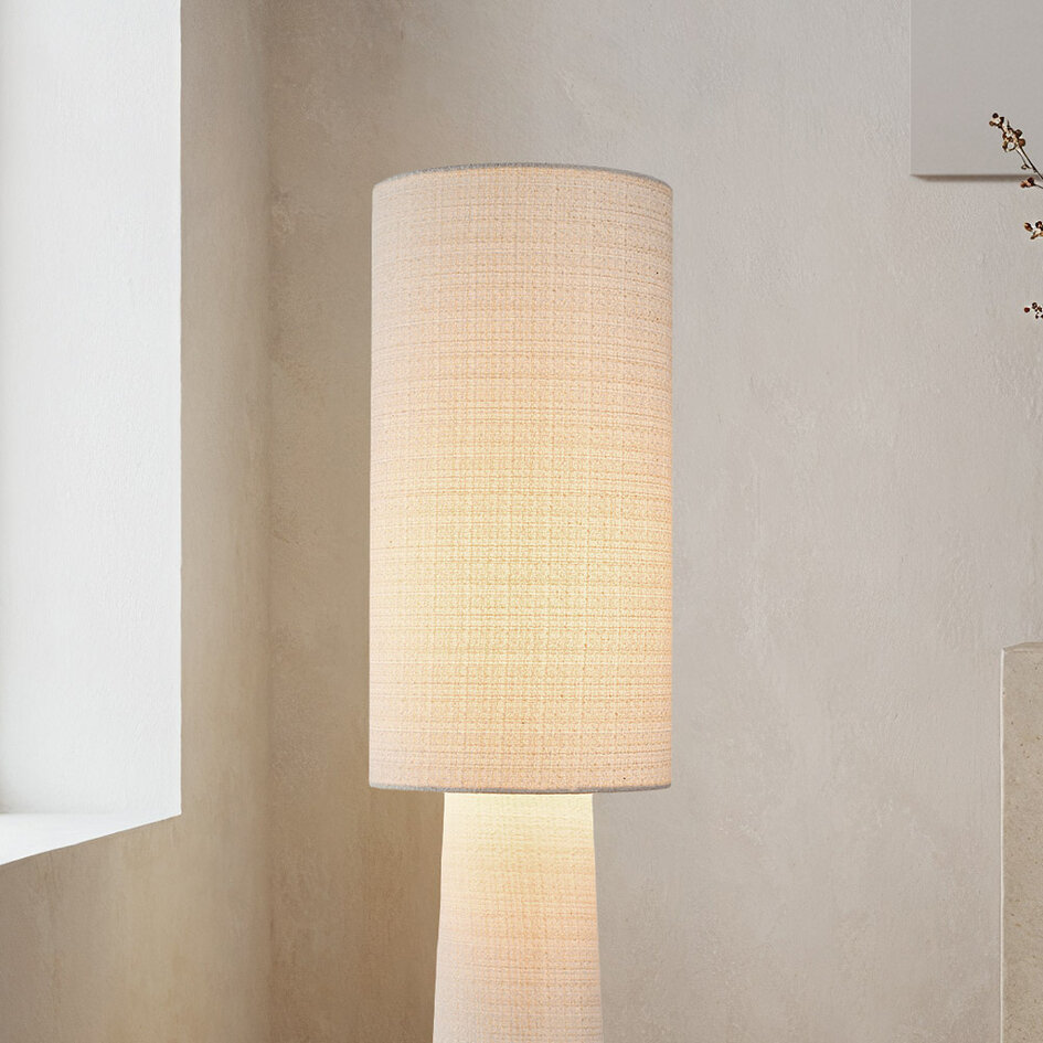 Gulvlampe Lumo i japandistil - hvidt stof