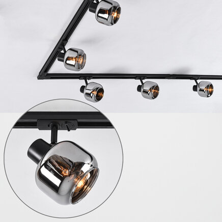 1-faset lysskinnesystem - 3 meter med Juna spotlamper - sort og smoke glas