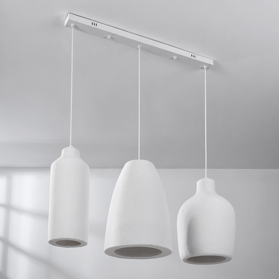 Moderne Wabi Sabi pendel med sten-effekt hvid, 3-lys - Iki