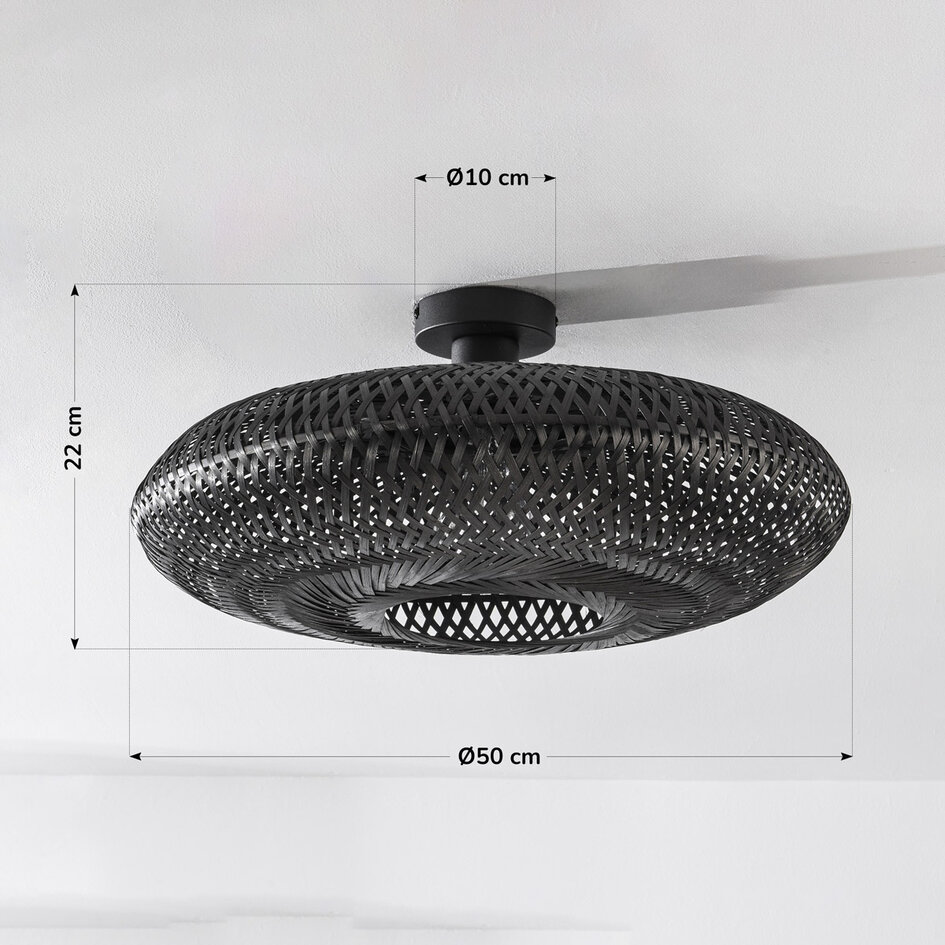 Boho-chic loftlampe af håndflettet bambus - Yuan - sort