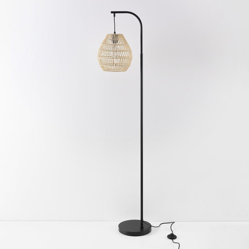 Stående buelampe Lys sort med naturlig skærm