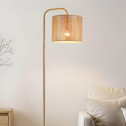 Gulvlampe Kiri med naturlig lampeskærm