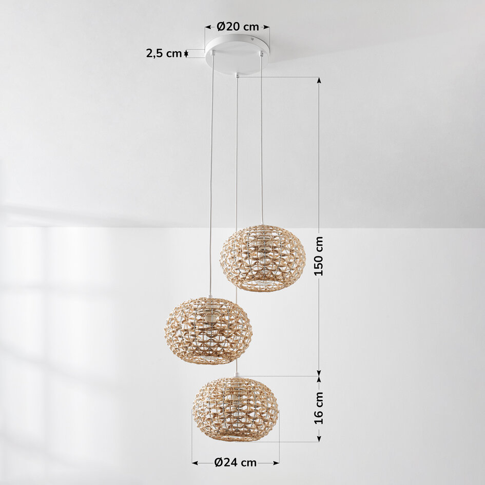 Pendel med 3 flettede rattanlamper - Canaba