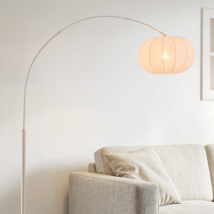 Japandi bueformet lampe Marell – beige armatur med linnedskærm