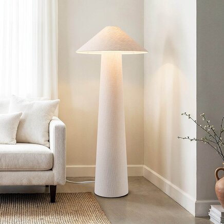 Kegleformet gulvlampe i offwhite linned - Nura