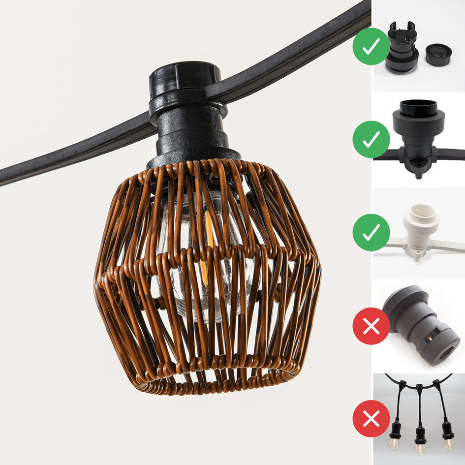 Mini-lampeskærm til party lyskæde - mørk rattan-look