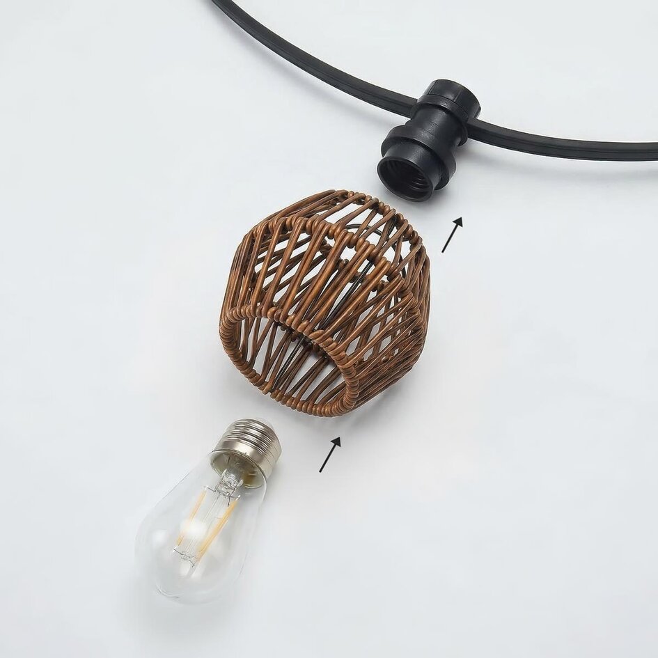 Mini-lampeskærm til party lyskæde - mørk rattan-look