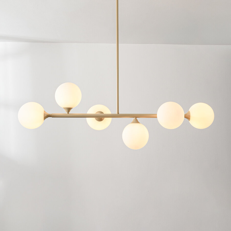 Design pendel Aster - beige med opalhvid/matteret hvid glas, 6-lys