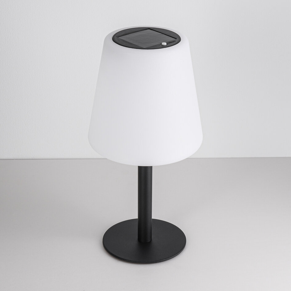 Lucen solcelledrevne bordlampe med metalfod og varmhvidt lys