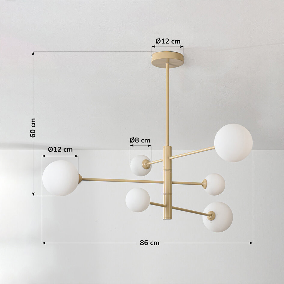 Design loftslampe Sest beige med opalhvid/matteret hvid glas - 6-lys