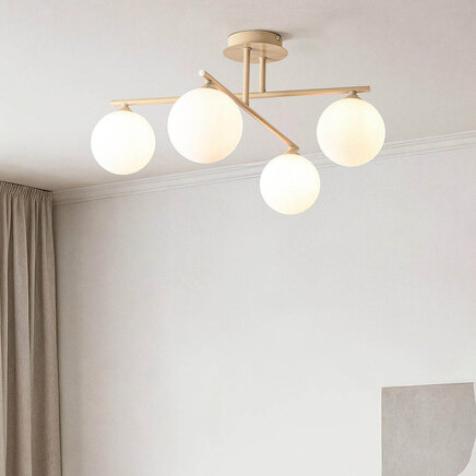 Moderne drejbar loftslampe,  4 lyspunkter - Nymo - beige med opalhvidt glas