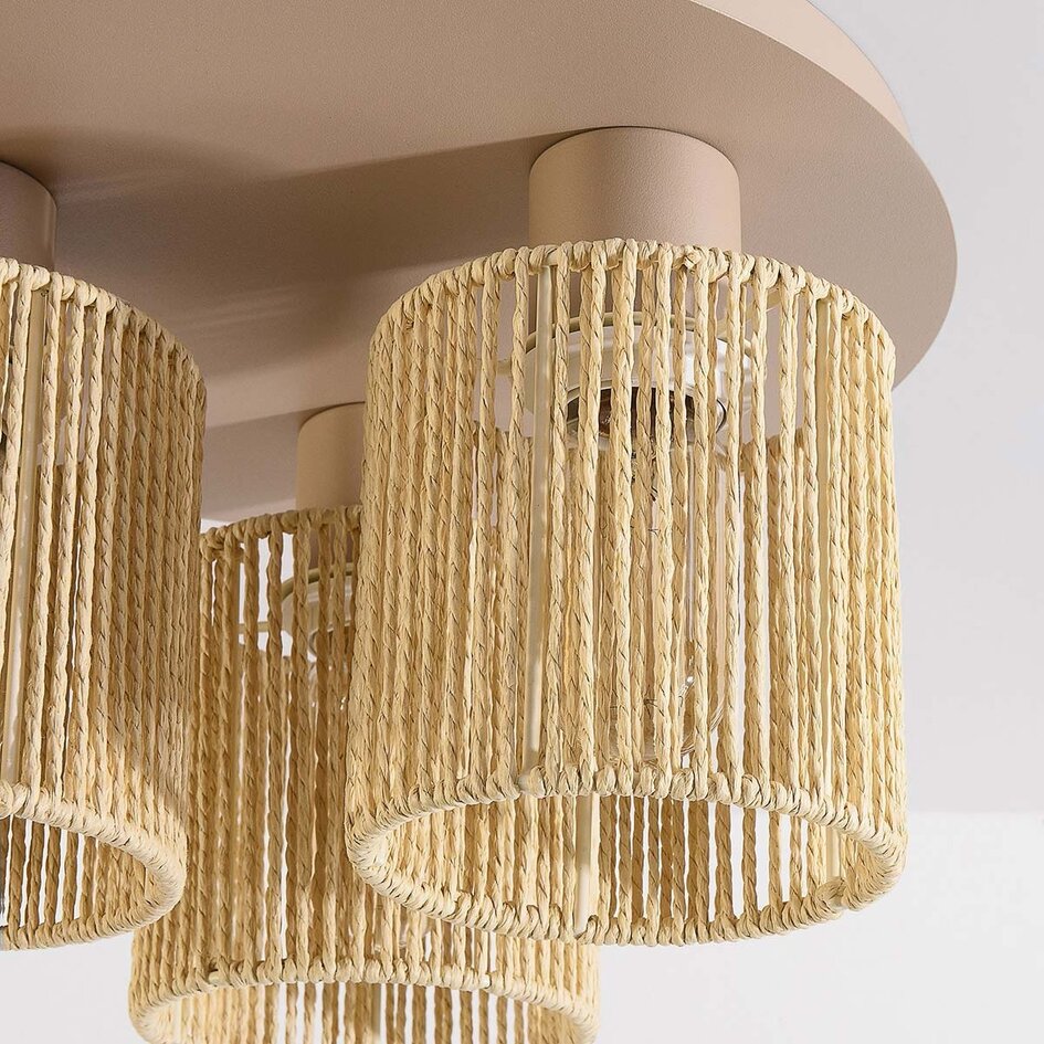Loftlampe Canna med 3 lyskilder - beige med vævet reb