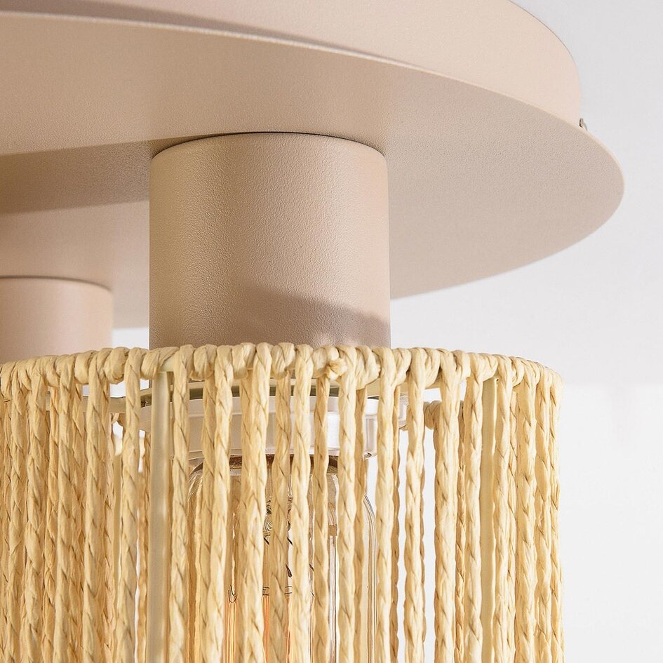 Loftlampe Canna med 3 lyskilder - beige med vævet reb