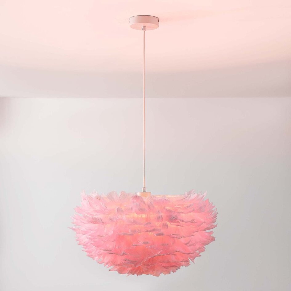Design pendel Pluma - lyserød med fjer