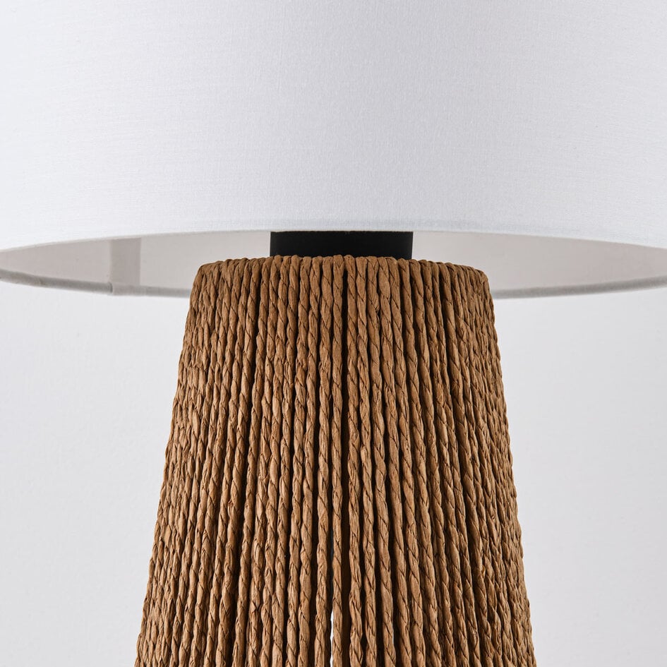 Bordlampe Ranpu Boho-chic brun med hvid lampeskærm