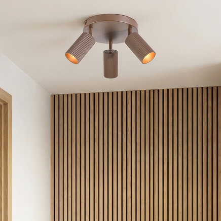 Rund loftlampe Blaze med 3 justerbare spots, brun
