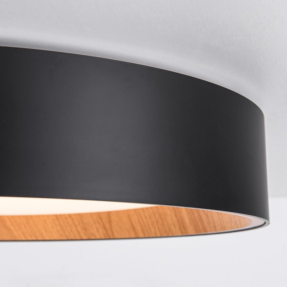 LED loftlampe Larios, 3-trins dæmpbar Ø39 cm - sort med trædetalje