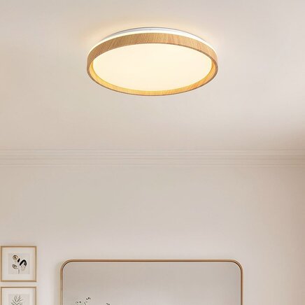 Japandi loftlampe Britta med integreret LED og 3-trins dæmpbar Ø48,5 cm - hvid med trædetaljer