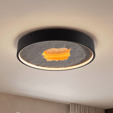 Loftlampe Cercul Ø40 cm sort med gråt stenlook, guldeffekt, 3-trins dæmpbar