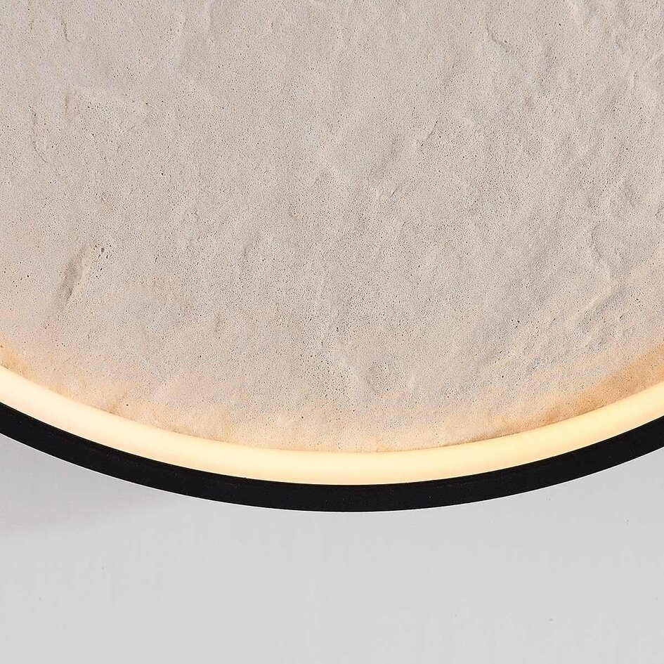Loftlampe Cercul Ø40 cm, sort med råhvidt stenlook, 3-trins dæmpbar