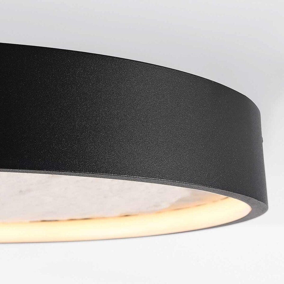 Loftlampe Cercul Ø40 cm, sort med råhvidt stenlook, 3-trins dæmpbar