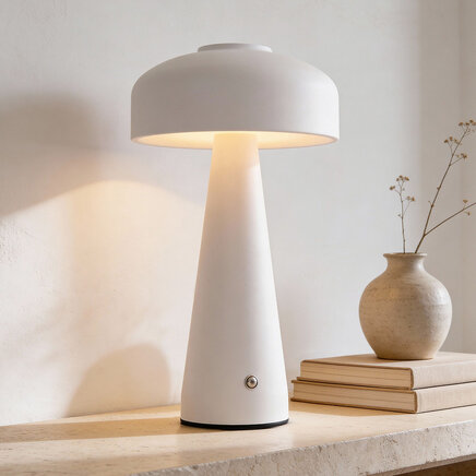 Mushroom bordlampe Soma, genopladelig og dæmpbar, justerbar farvetemperatur - hvid