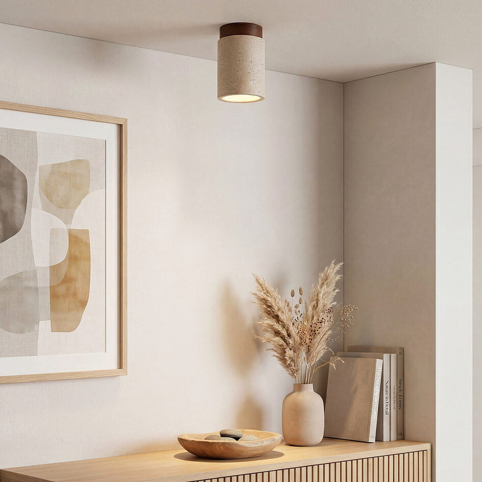 Loftlampe Amara i travertin og træ