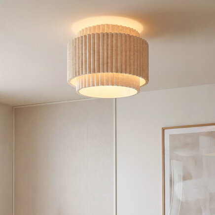 Loftlampe Vessa med lagdelt linnedskærm