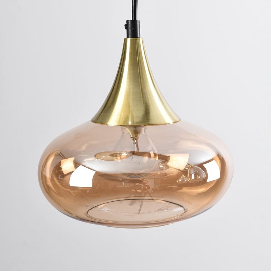 Pendel Loic med 6 lyskilder - guld og amber glas