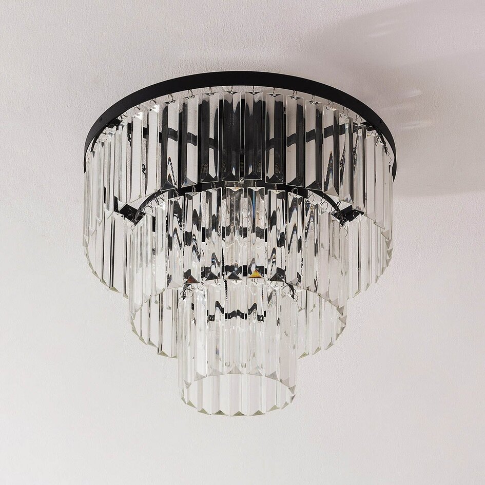 Loftlampe Royce med klart glas i krystalform
