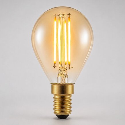 A45 E14 3-trins dæmpbar LED-filamentpære med amber glas 4,5W (2700K)