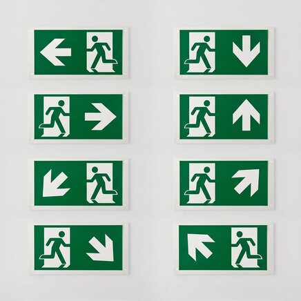 Piktogrammer til loftmonterede flugtvejsskilte OTG-FF-6, OTG-VV-5 og  OTG-HH-1