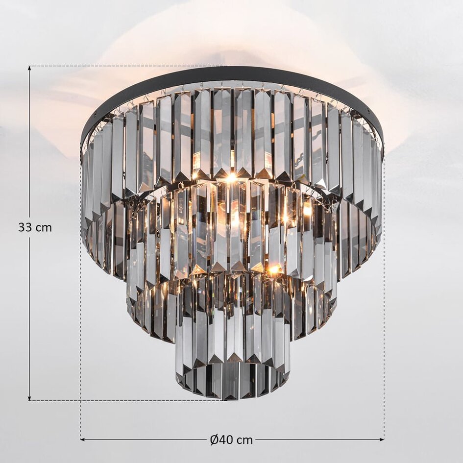 Loftlampe Royce med 3 lyskilder - sort og røgfarvet glas
