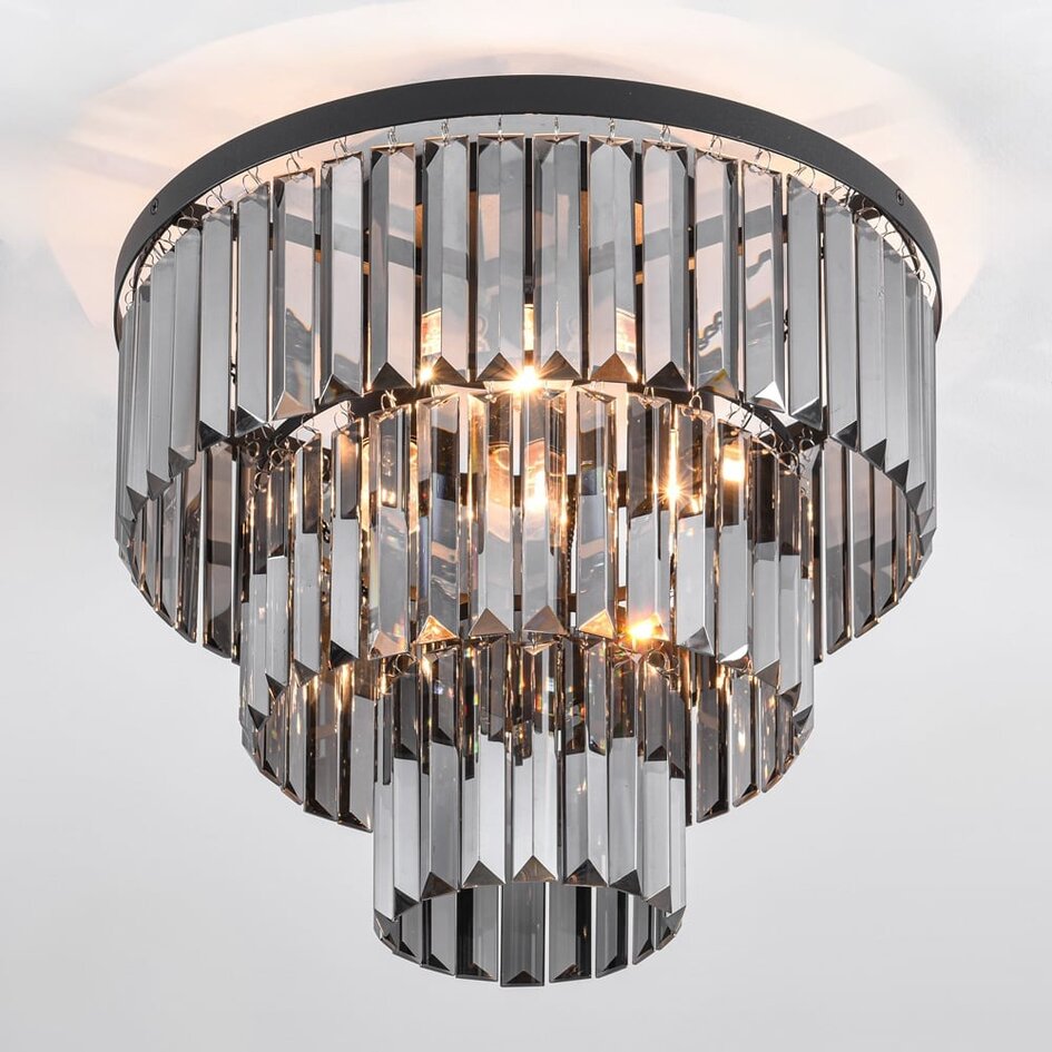 Loftlampe Royce med 3 lyskilder - sort og røgfarvet glas