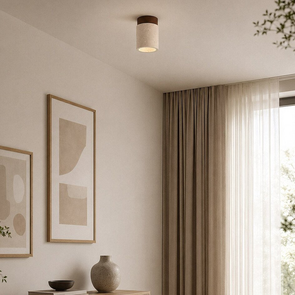 Loftlampe Amara i travertin og træ