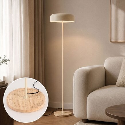 Gulvlampe Arlie med fod i travertinlook - beige