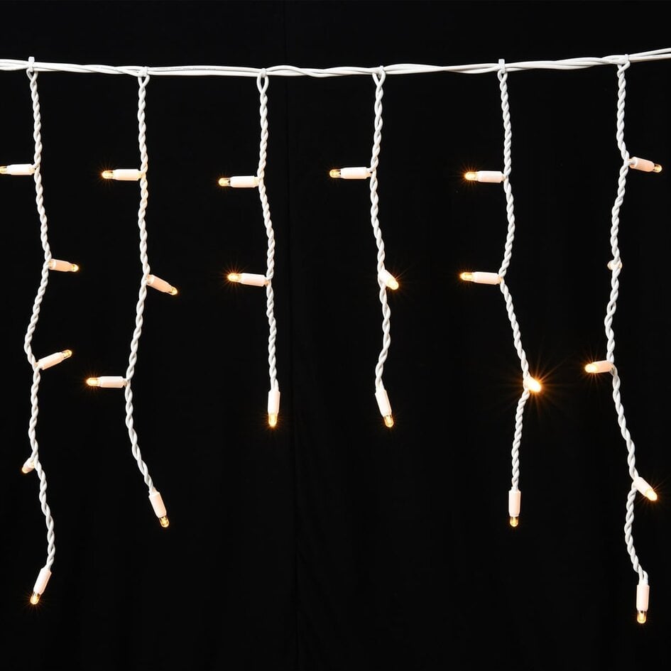 Lyskæde med istapper | Fra 3 meter | 114 varmhvide LED-lys | Hvid gummi