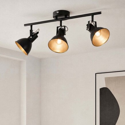 Design loftspot Alexis med 3 lyskilder, sort med guld