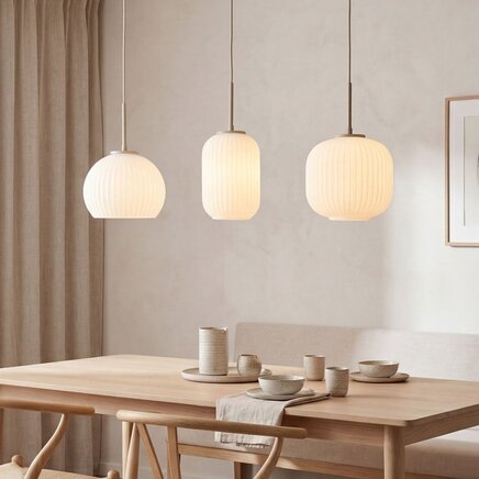Pendel Meliora, 3 rillede glasskærme - beige