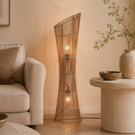 Gulvlampe Floris med flettet bambus - natur