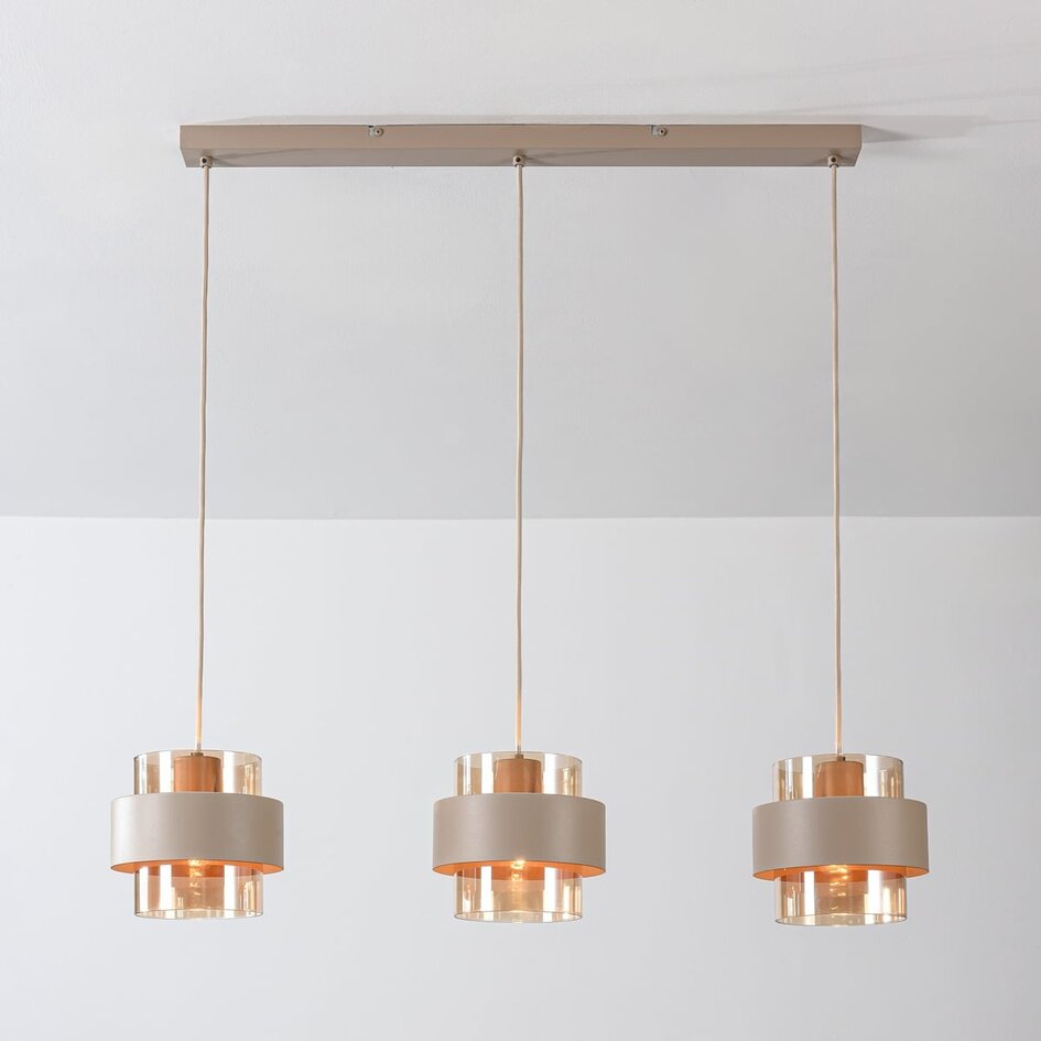 Pendellampe Klari beige med ravfarvet glas, 3-lys