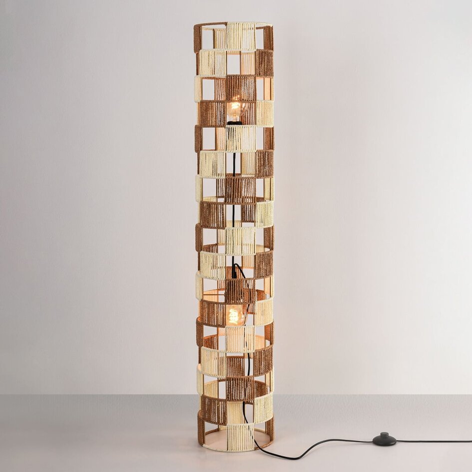 Gulvlampe Ines med flettet reb - beige og brun