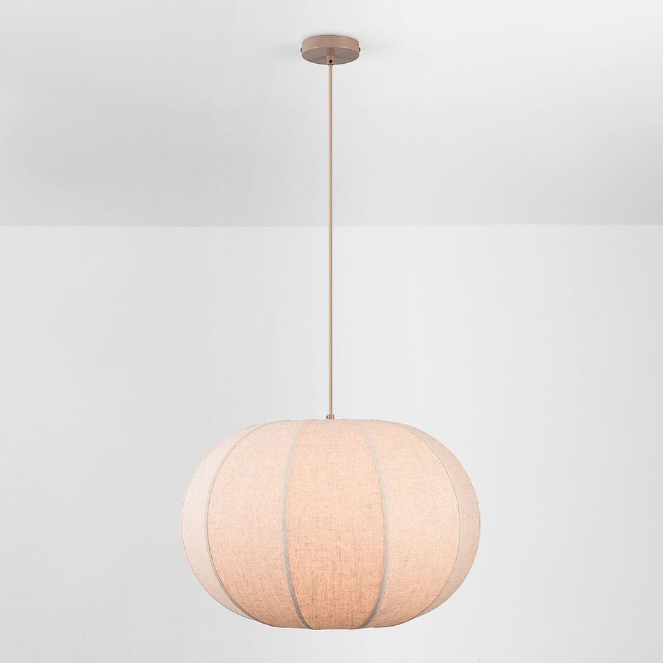 Pendel Stefia med stor beige linnedskærm - gråbrun