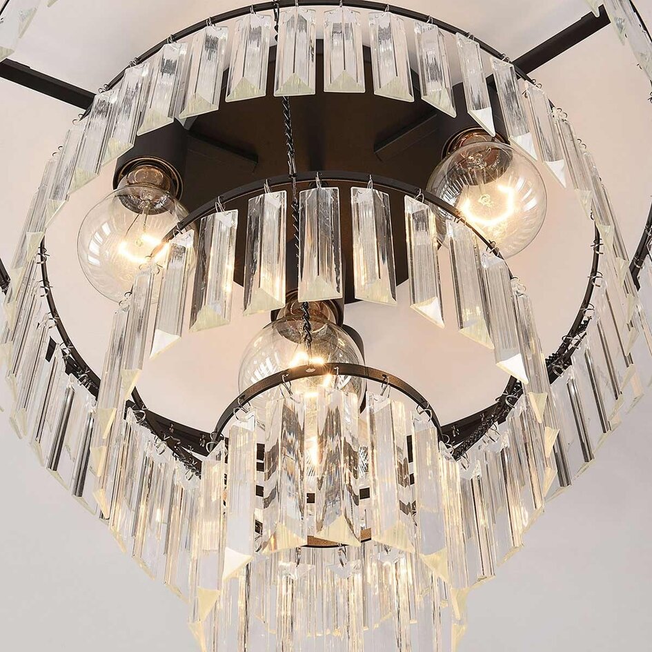 Loftlampe Cristel med 4 lyskilder og transparente glaskrystaller