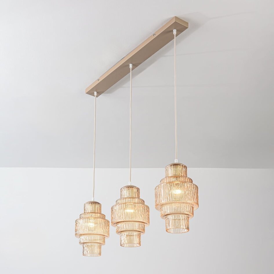 Pendel Odinda med 3 rillede glasskærme i amber - beige