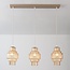 Pendellampe Odinda med 3 riflede lampeskærme i amber glas - beige